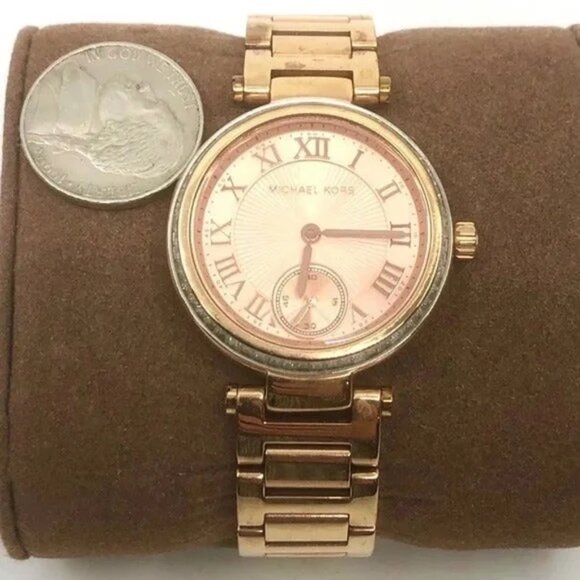 MICHAEL KORS~Skylar ~SWAROVSKI CRYSTAL GLITZ ROSE-GOLD WATCH~w/BOX +ALL LINKS main image 5